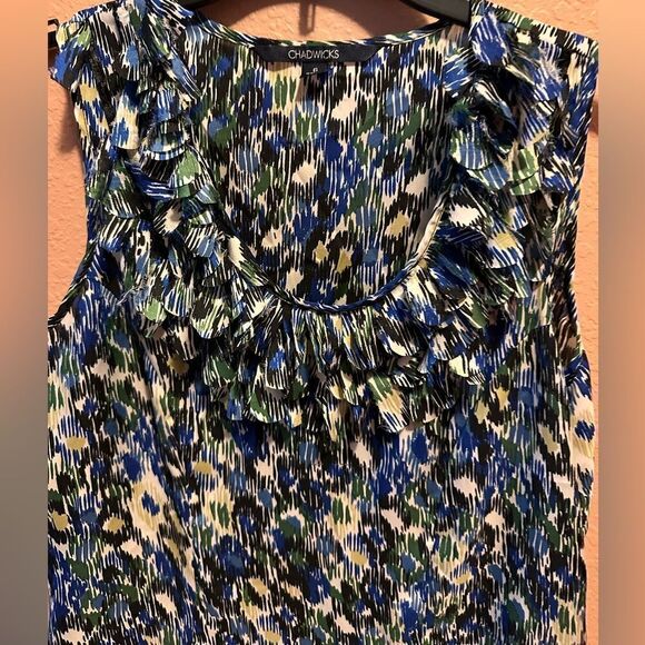 Chadwick’s blue and white fringe blouse - Picture 3 of 7